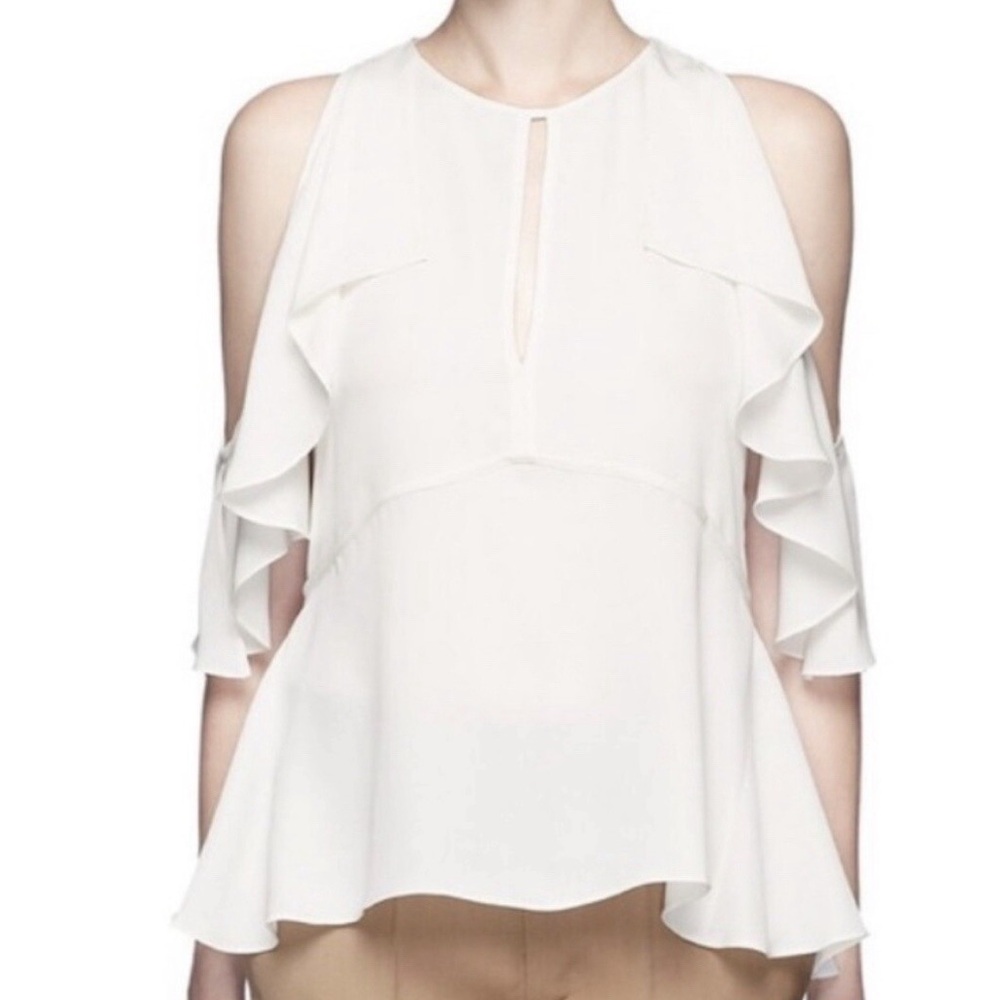 Theory Desiraya B Ivory Cold Shoulder Blouse Sleeveless Top Size S